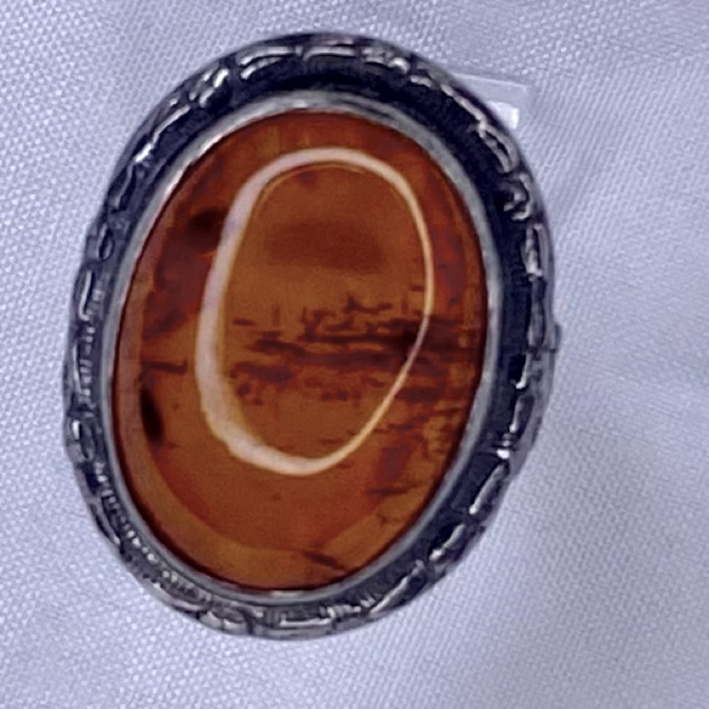 Baltic Amber Vintage Sterling Silver Engraved Ring
